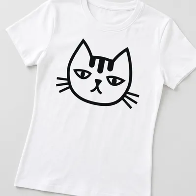 Minimalist design featuring a cat face and the text 'Minimalist Cat No' in black and white. — printed on a women's shirt