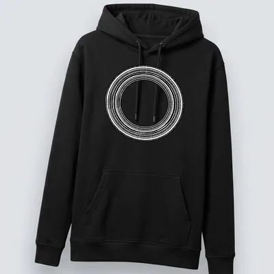 Minimalist design featuring concentric rings in black and white — printed on a unisex hoodie