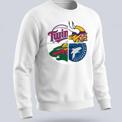 Vector graphic t-shirt displaying Minnesota sports team logos in vibrant colors — printed on a unisex sweatshirt