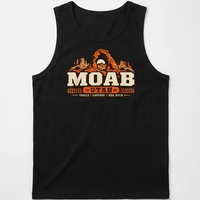 Vintage retro Moab Utah shirt featuring canyons and an arch design — printed on a tank top