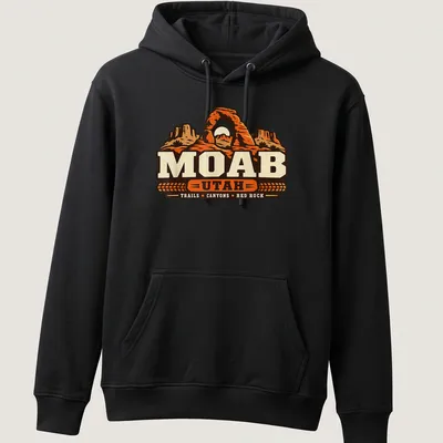 Vintage retro Moab Utah shirt featuring canyons and an arch design — printed on a unisex hoodie