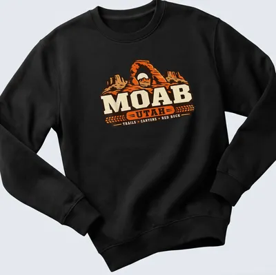Vintage retro Moab Utah shirt featuring canyons and an arch design — printed on a unisex sweatshirt