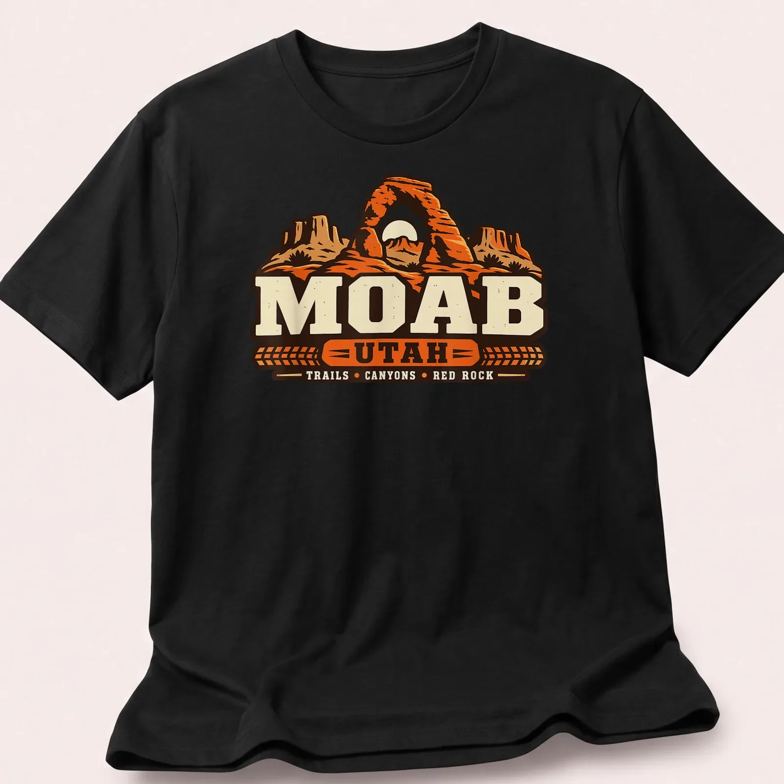 Vintage retro Moab Utah shirt featuring canyons and an arch design — printed on a unisex t-shirt
