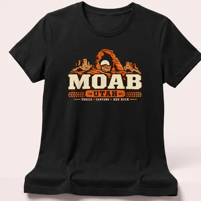 Vintage retro Moab Utah shirt featuring canyons and an arch design — printed on a women's shirt