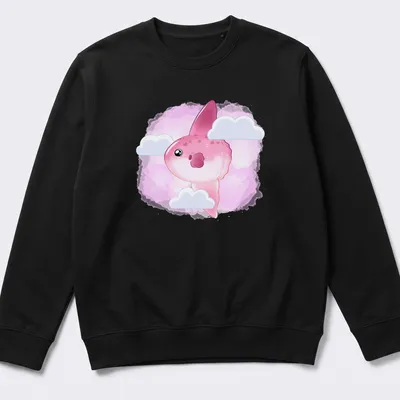 Kawaii Mola Mola fish in clouds with pink, white and light blue colors — printed on a unisex sweatshirt