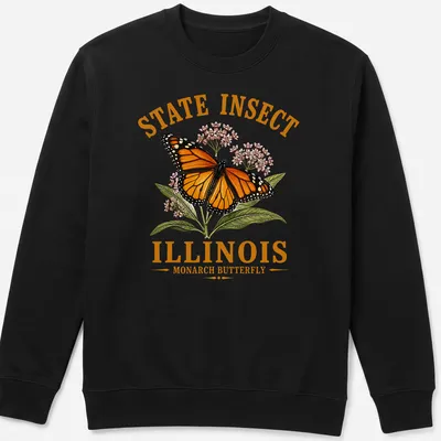Illustrative Monarch butterfly design with state text on a — printed on a unisex sweatshirt