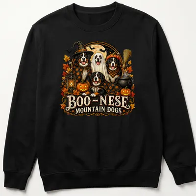 Vintage Halloween design featuring mountain dogs with spooky elements — printed on a unisex sweatshirt