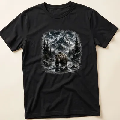 Realistic brown bear in a mountain wilderness scene with blue sky