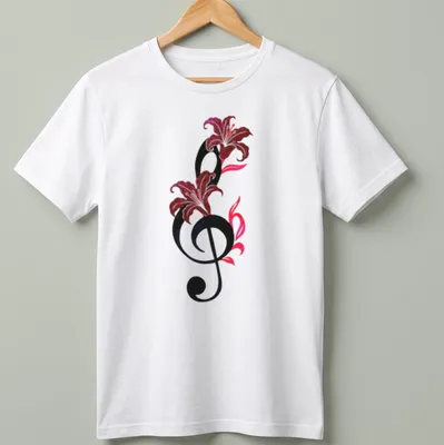 Whimsical design of musical notes intertwined with flowers, featuring 'Symphony In Bloom' text