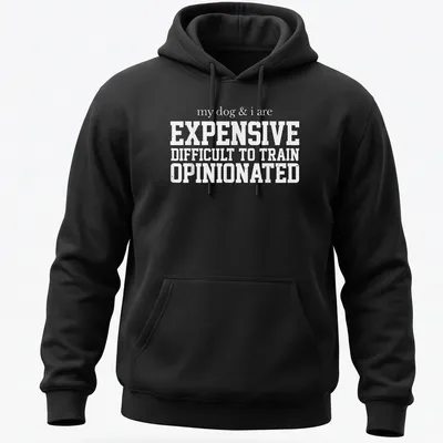 Bold typography t-shirt featuring humorous text about dogs and training. — printed on a unisex hoodie