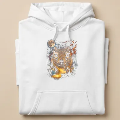 Illustration of a ground squirrel howling at a full moon in earthy colors — printed on a unisex hoodie