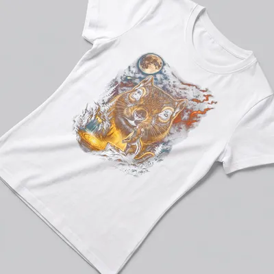Illustration of a ground squirrel howling at a full moon in earthy colors — printed on a women's shirt