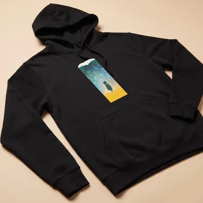 Minimalist Nausicaa silhouette in an enchanted forest with colorful elements — printed on a unisex hoodie