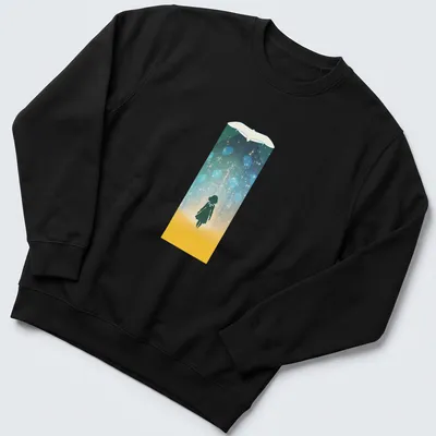 Minimalist Nausicaa silhouette in an enchanted forest with colorful elements — printed on a unisex sweatshirt
