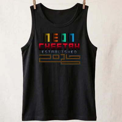 Neon retro cheetah graphic with bold lettering in vibrant colors — printed on a tank top