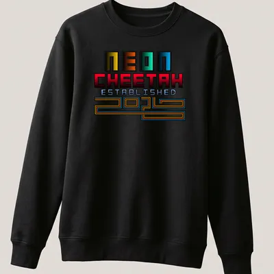 Neon retro cheetah graphic with bold lettering in vibrant colors — printed on a unisex sweatshirt