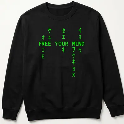 Neon green t-shirt with bold typography stating 'FREE YOUR MIND' — printed on a unisex sweatshirt