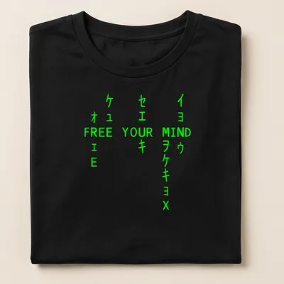 Neon green t-shirt with bold typography stating 'FREE YOUR MIND' — printed on a women's shirt