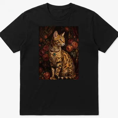 Realistic portrait of a Bengal cat wearing an emerald pearl choker