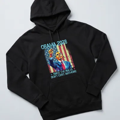 Vibrant pop art of Barack Obama with playful text about 2028. — printed on a unisex hoodie