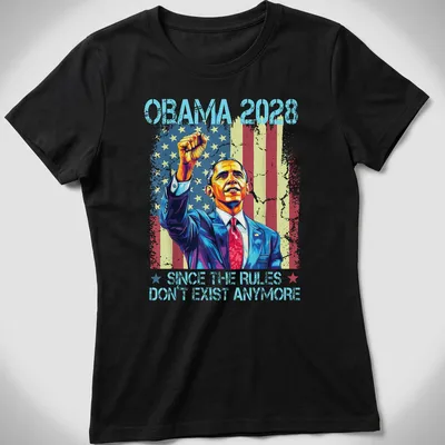 Vibrant pop art of Barack Obama with playful text about 2028. — printed on a women's shirt