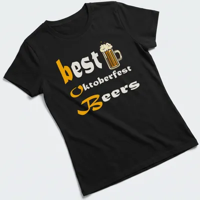 Cartoon beer mug with the text best Oktoberfest Beers in orange, white, and yellow. — printed on a women's shirt