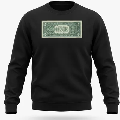 Realistic print of a One Dollar Bill with the text 'IN GOD WE TRUST ONE ONE DOLLAR' — printed on a unisex sweatshirt