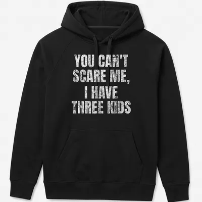 Vintage distressed tee with humorous text about parenting three kids — printed on a unisex hoodie