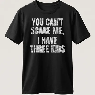 Vintage distressed tee with humorous text about parenting three kids