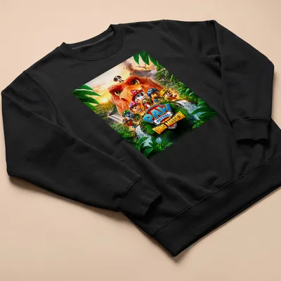 Colorful Paw Patrol characters with dinosaur themes on playful — printed on a unisex sweatshirt