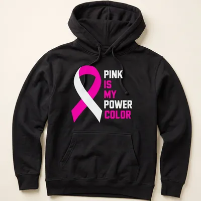 Bold typography t-shirt featuring a pink ribbon and empowering text — printed on a unisex hoodie