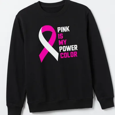 Bold typography t-shirt featuring a pink ribbon and empowering text — printed on a unisex sweatshirt