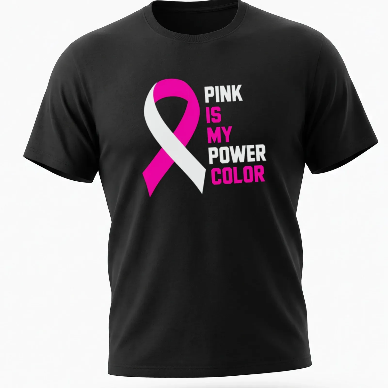 Bold typography t-shirt featuring a pink ribbon and empowering text — printed on a unisex t-shirt