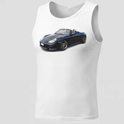 Realistic print of a Porsche Boxster 986S in black, silver, and gray — printed on a tank top