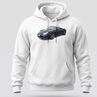 Realistic print of a Porsche Boxster 986S in black, silver, and gray — printed on a unisex hoodie