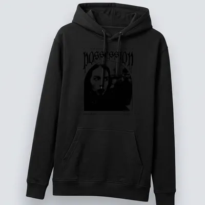 Vintage horror style shirt featuring film characters and classic text from Possession. — printed on a unisex hoodie