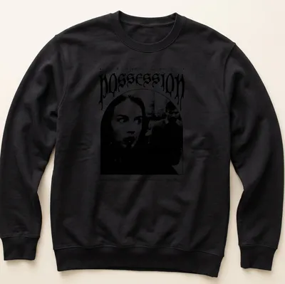 Vintage horror style shirt featuring film characters and classic text from Possession. — printed on a unisex sweatshirt