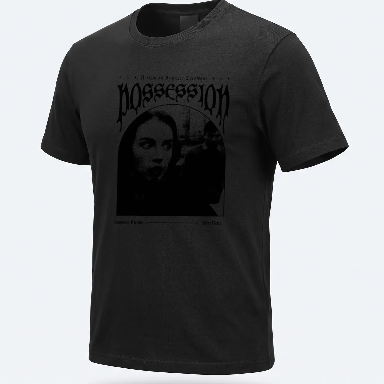 Vintage horror style shirt featuring film characters and classic text from Possession. — printed on a unisex t-shirt