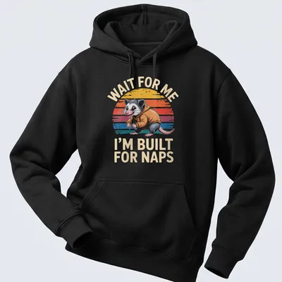 Vintage retro t-shirt featuring a possum and the phrase about naps in bright colors. — printed on a unisex hoodie