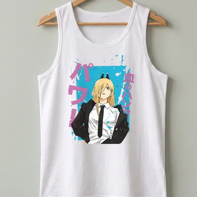 Anime style shirt featuring a powerful character with bold color palette — printed on a tank top