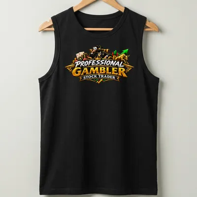 Bold design featuring the text 'Professional Gambler Stock Trader' in vibrant colors — printed on a tank top