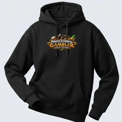 Bold design featuring the text 'Professional Gambler Stock Trader' in vibrant colors — printed on a unisex hoodie