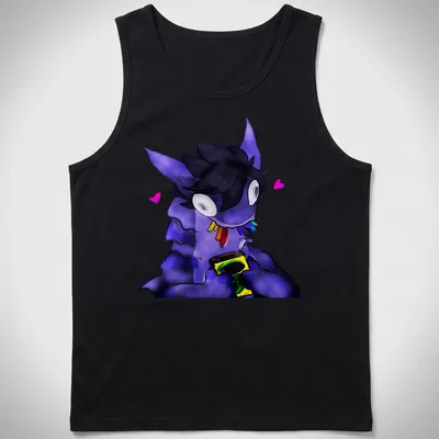 Kawaii print of a purple creature holding snacks with cheerful text. — printed on a tank top