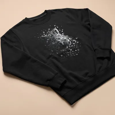 Illustrative line art of a quokka head with a butterfly above it in black and white — printed on a unisex sweatshirt
