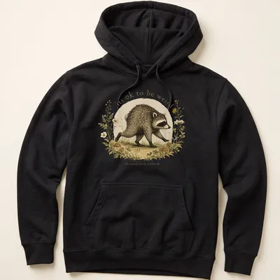 Cottagecore Raccoon t-shirt with whimsical design featuring the phrase about being weird — printed on a unisex hoodie