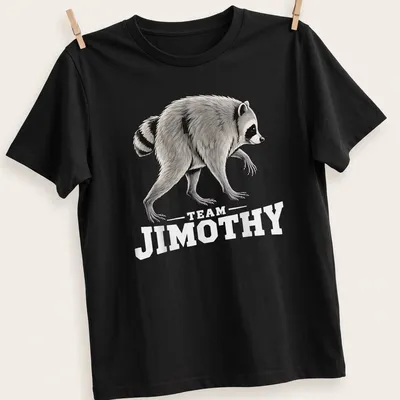Illustration of a mischievous raccoon with the text 'TEAM JIMOTHY' beneath it.