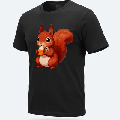 Cute red squirrel holding a candy corn acorn in kawaii style