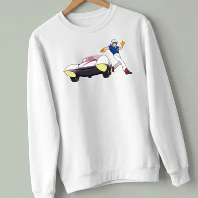 Cartoon racer illustration with vibrant colors and speed slogan — printed on a unisex sweatshirt