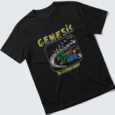 Colorful illustration of a running figure with Genesis concert text