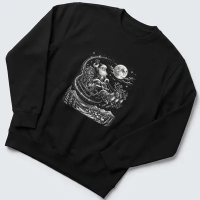 Vintage style Santa Claus with reindeer under a moonlit sky — printed on a unisex sweatshirt